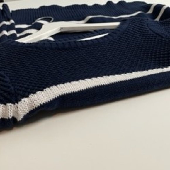 Kennar Womens M Navy Blue White Striped Long Sleeve Sweater Cozy Knit Nautical - Picture 3 of 6